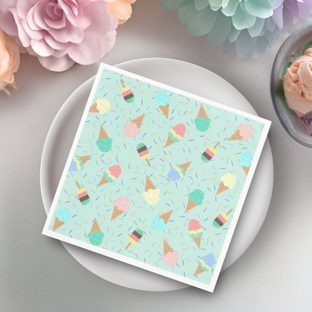 Ice Cream and Sprinkles Sweet Birthday Party Green Napkin (Creator Uploaded)