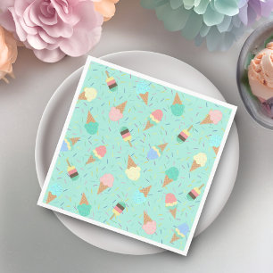 Ice Cream and Sprinkles Sweet Birthday Party Green Napkin