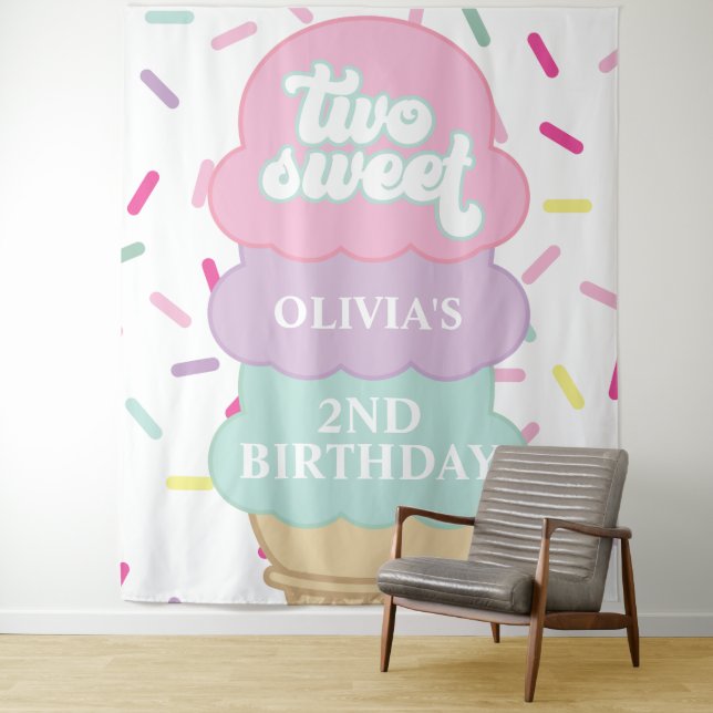 Ice Cream and Sprinkles Two Sweet 2ND Birthday Tapestry (In Situ)