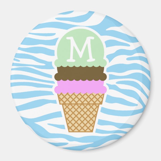 Ice Cream Baby Blue Zebra Animal Print Magnet (Front)