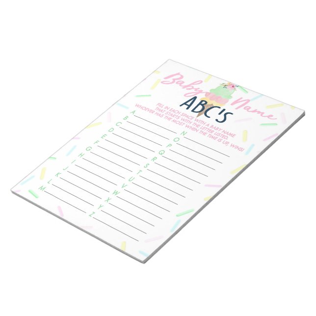 Ice Cream Baby Shower ABC Baby Name Game Pack Notepad (Angled)