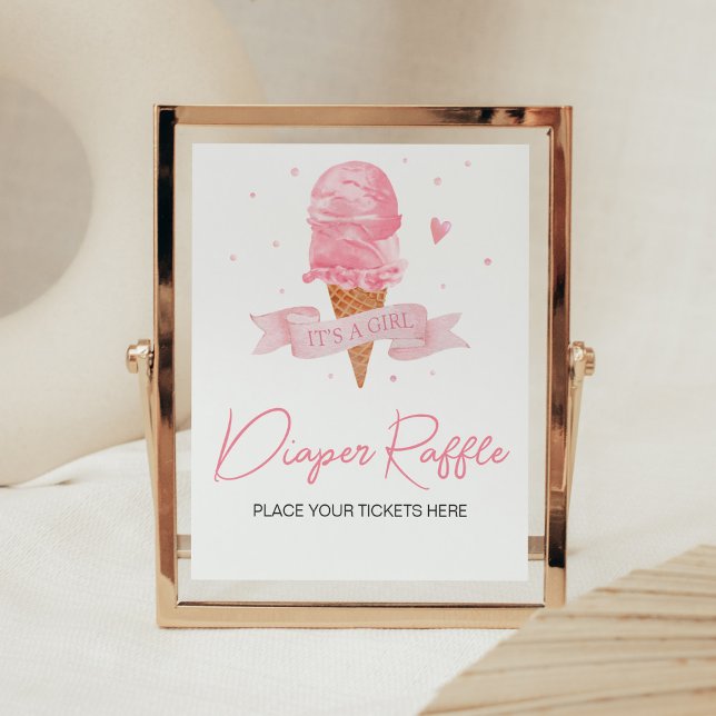 Ice Cream Baby Shower Diaper Raffle Poster (Here's the Scoop Baby Shower Diaper Raffle Sign)