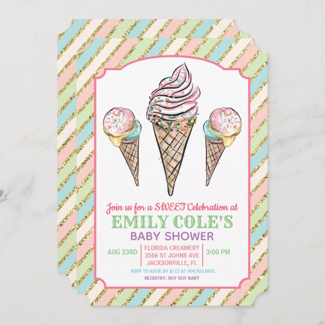 Ice Cream Baby Shower Invitation (Front/Back)
