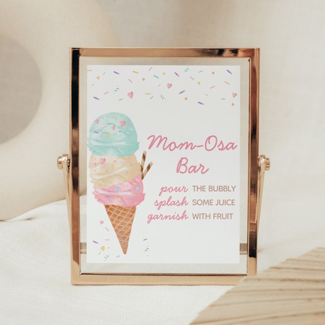 Ice Cream Baby Shower Mum Osa Bar Poster (Ice Cream Sprinkled with Love Baby Shower Mom Osa Bar Sign)