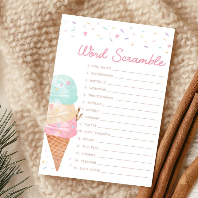 Ice Cream Baby Shower Word Scramble Game (Ice Cream Sprinkled with Love Baby Shower Word Scramble Game)