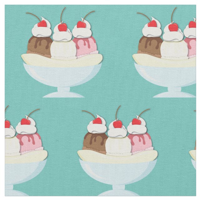 Ice Cream Banana Split Fabric (Close Up)