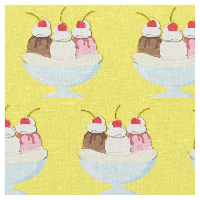 Ice Cream Banana Split Fabric (Close Up)
