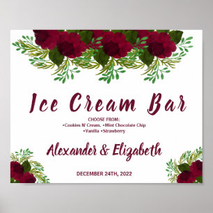 Ice Cream Bar Bridal Shower Wedding RedFlower Sign