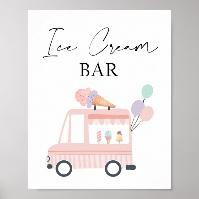 Ice Cream Bar Girl Birthday Sweet Pink Truck Poster (Front)