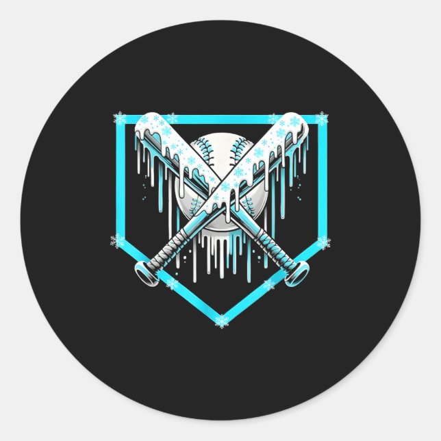 Ice Cream Baseball Drip Home Plate Bats Cool For B Classic Round Sticker (Front)