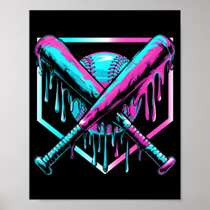 Ice Cream Baseball Drip Home Plate Bats Cool For B Poster