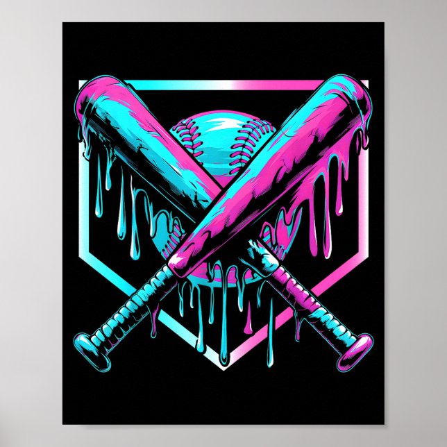 Ice Cream Baseball Drip Home Plate Bats Cool For B Poster (Front)