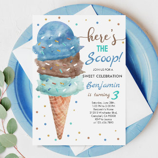 Ice Cream Birthday: Blue Mint Cone Invitation