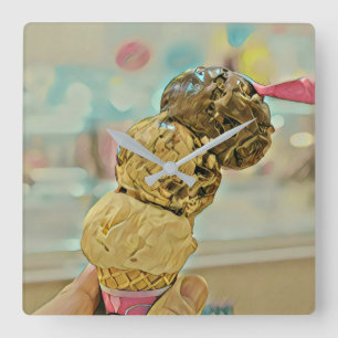 Ice cream birthday gift square wall clock