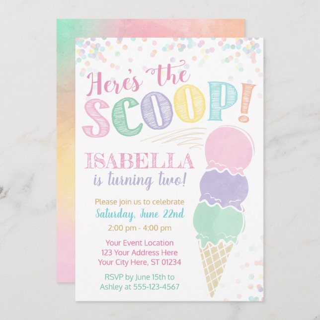 Ice Cream Birthday Invitation (Front/Back)