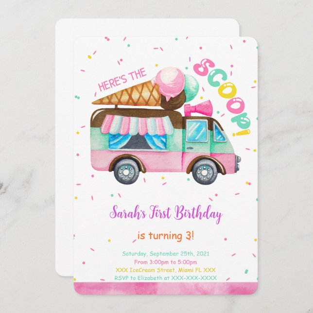 Ice Cream Birthday Invitation (Front/Back)