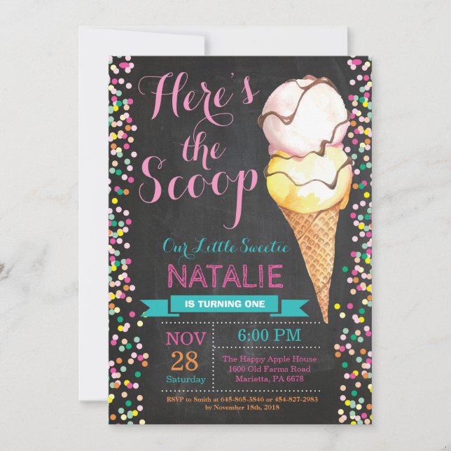 Ice Cream Birthday Invitation Summer Chalkboard (Front)