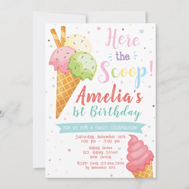 Ice Cream Birthday Invitation. Sweet Celebration Invitation (Front)