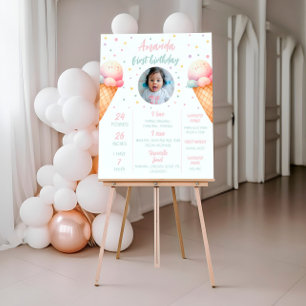 Ice Cream Birthday Milestone Sign, Baby Stats Poster