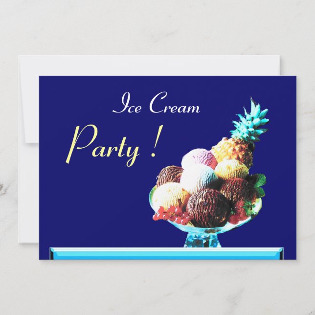 ICE CREAM BIRTHDAY PARTY 2,blue Invitation (Front)