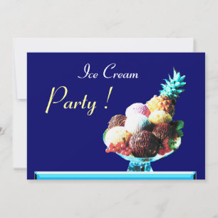 ICE CREAM BIRTHDAY PARTY 2,blue Invitation
