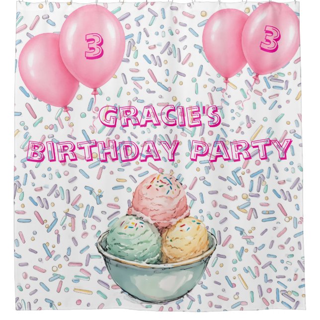 Ice Cream Birthday Party Backdrop Shower Curtain (Front)