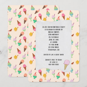 Ice Cream Birthday Party cones Invitation