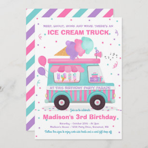 Ice Cream Birthday Party Drive By Birthday Parade Invitation