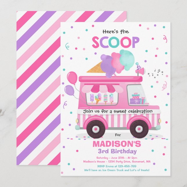 Ice Cream Birthday Party Ice Cream Truck Birthday  Invitation (Front/Back)