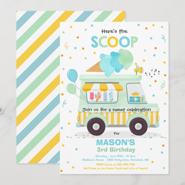 Ice Cream Birthday Party Ice Cream Truck Birthday  Invitation (Front/Back)