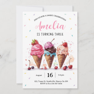 Ice Cream Birthday Party  Invitation