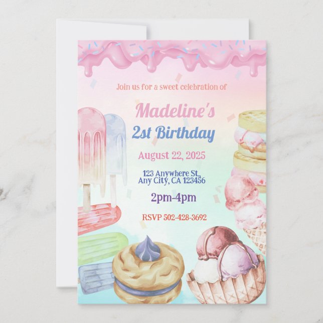 Ice Cream Birthday Party Invitation (Front)