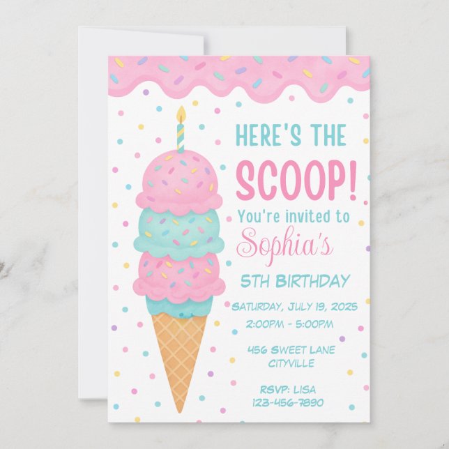 Ice Cream Birthday Party Invitation Card (Front)