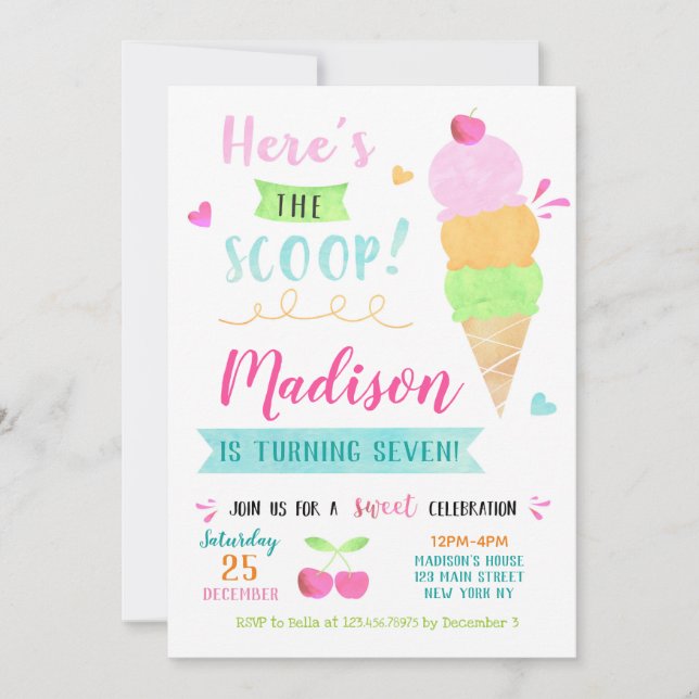 Ice Cream Birthday Party Invitations (Front)