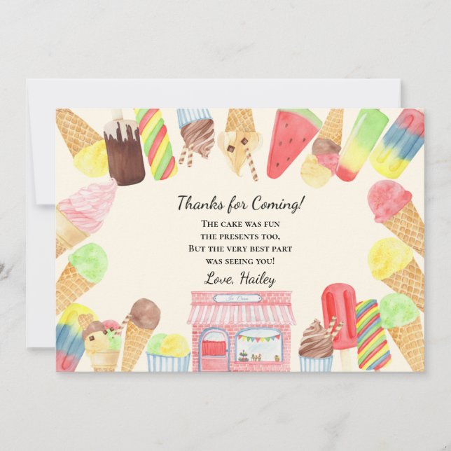 Ice Cream Birthday Party Thank You Card (Front)
