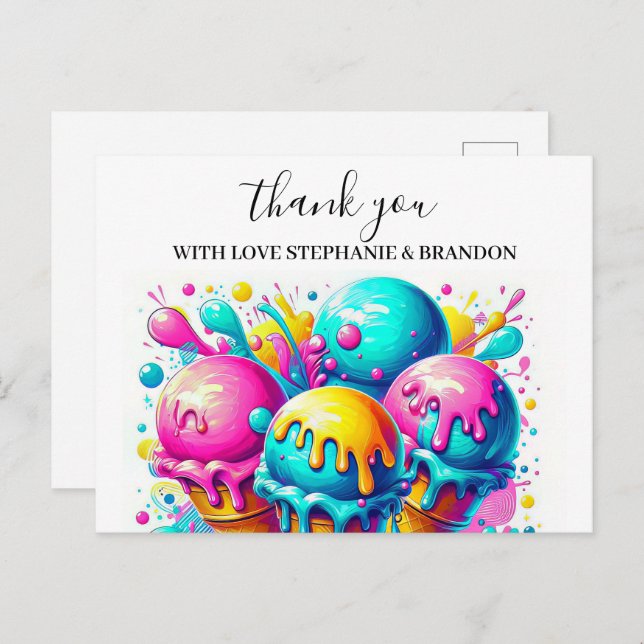 ice cream birthday party  Thank You  Card (Front/Back)