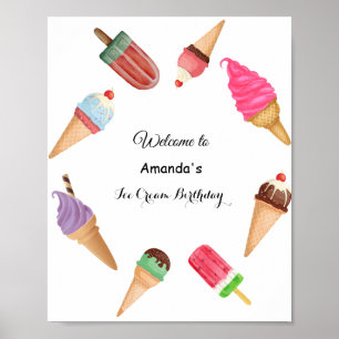 Ice Cream Birthday Party Watercolor Poster