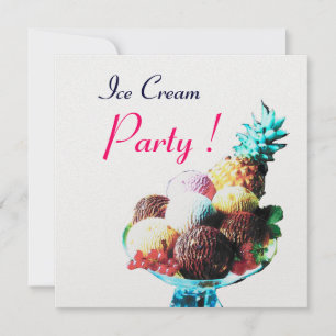 ICE CREAM BIRTHDAY PARTY,white ice metallic Invitation