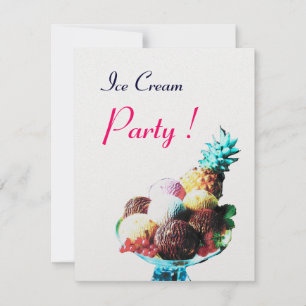 ICE CREAM BIRTHDAY PARTY,white ice metallic Invitation