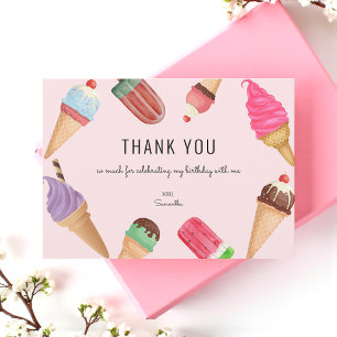 Ice Cream Birthday Pink Thank You Card