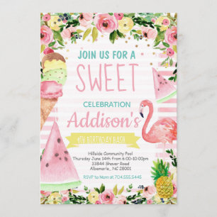 Ice Cream Birthday Summer pool party Invitation