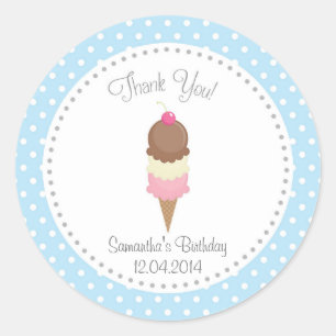 Ice Cream Birthday Thank You Sticker Blue