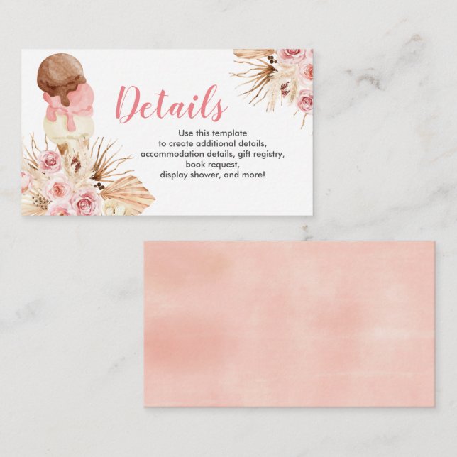Ice cream Boho Details Baby Shower Insert Card (Front/Back)