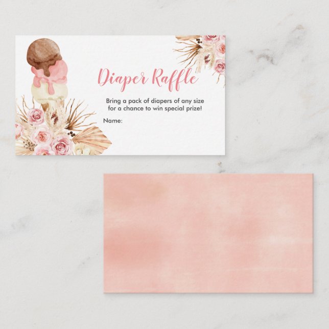 Ice cream Boho Diaper Raffle Baby Shower  Enclosure Card (Front/Back)