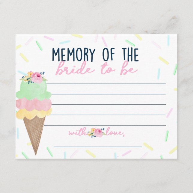 Ice Cream Bridal Shower Memory of the Bride Cards (Front)