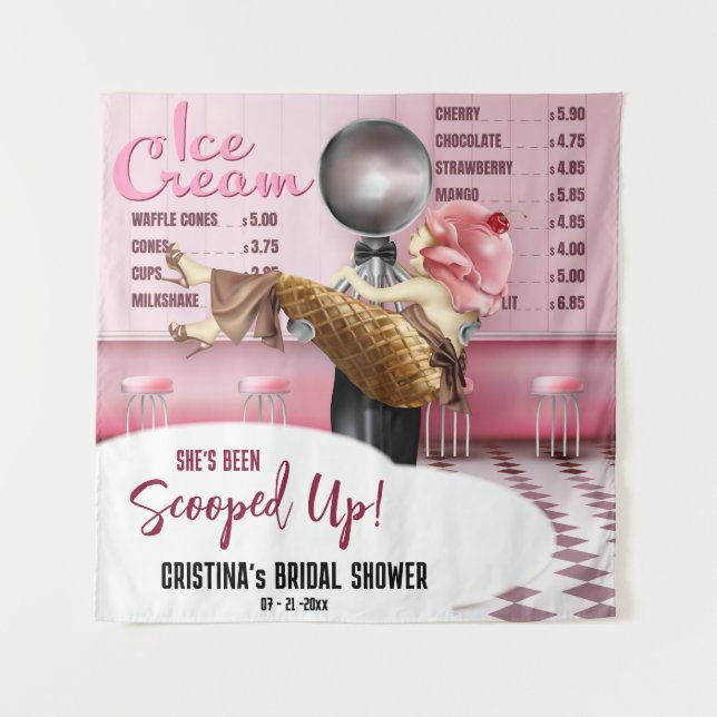 Ice cream Bridal Shower Scooped Up Backdrop Tapestry (Front)