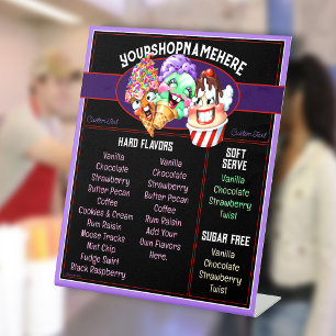 Ice Cream Business Counter Menu FLAVORS Pedestal Sign