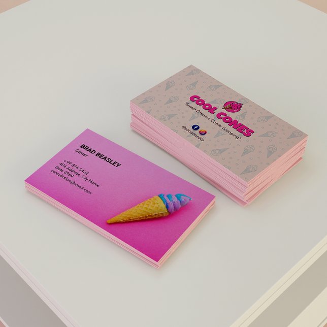 Ice Cream Business | Minimalist Pink  Business Card (Creator Uploaded)