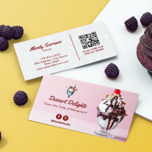 Ice Cream Business   Pink Cute Barcode Business Card