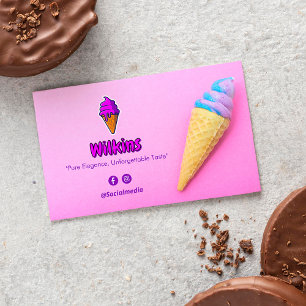 Ice Cream Business   Pink Cute Barcode Business Card